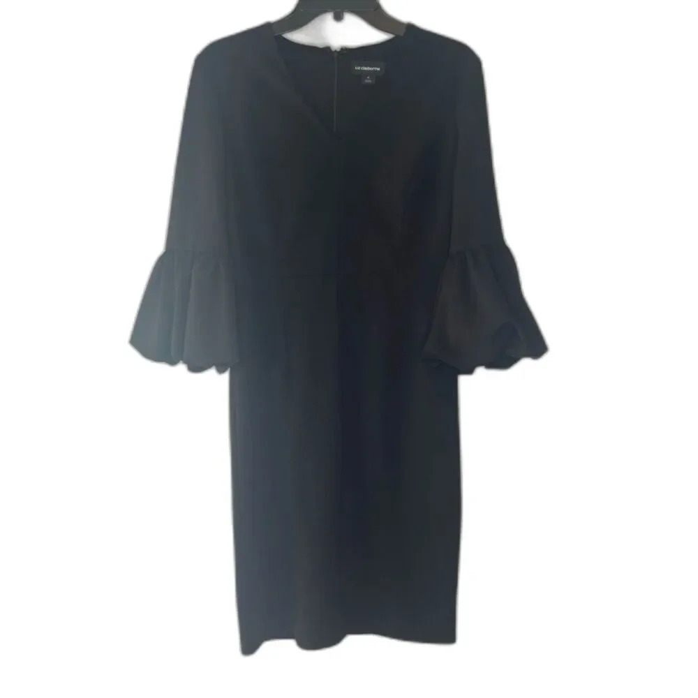 Liz Claiborne Vneck Bubble Bell Sleeve Black Party Dress Women's Size 4‎